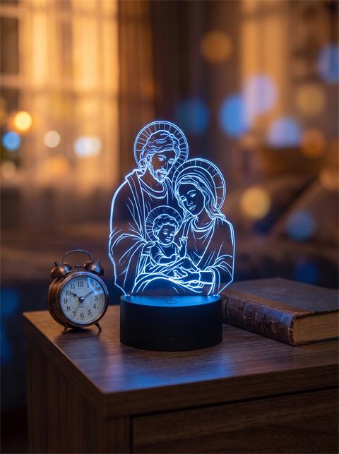 Luminária em acrílico com LED, em quarto (simulação)