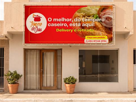 Lona com ilhós na fachada de um restaurante (simulação)