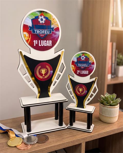 Troféu em MDF, em prateleira (simulação)